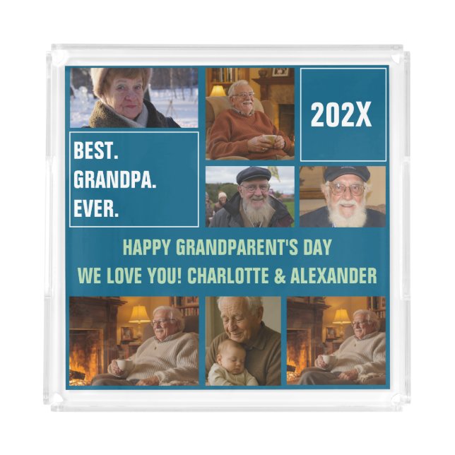 Best Grandpa Ever Photo Collage and Custom Text Acrylic Tray (Front)