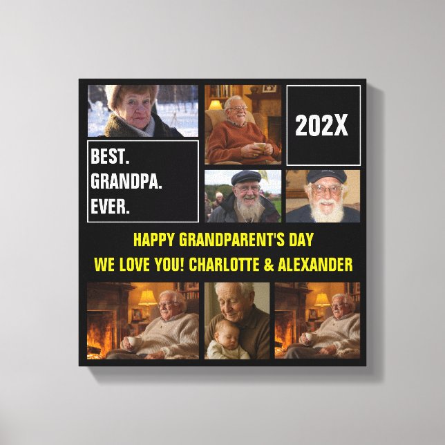 Best Grandpa Ever Photo Collage and Custom Text Canvas Print (Front)