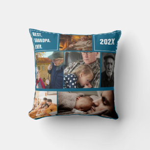 Best Grandpa Ever Photo Collage and Custom Text Throw Pillow