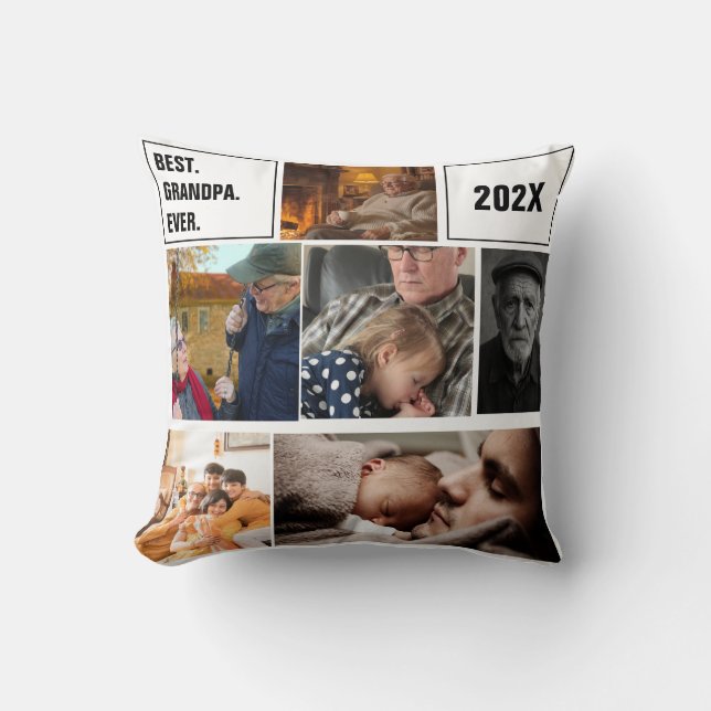 Best Grandpa Ever Photo Collage and Custom Text Throw Pillow (Front)