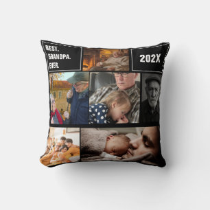 Best Grandpa Ever Photo Collage and Custom Text Throw Pillow