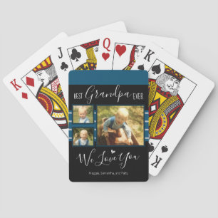 Best Grandpa Ever Photo Collage Custom Name Poker Cards
