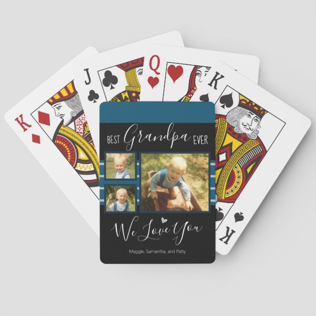 Best Grandpa Ever Photo Collage Custom Name Poker Cards (Back)