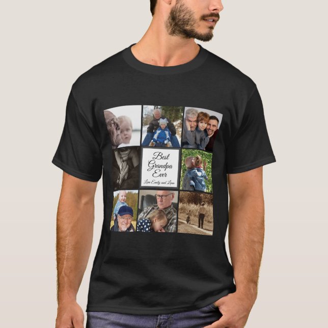 Best grandpa ever photo collage custom text   T-Shirt (Front)