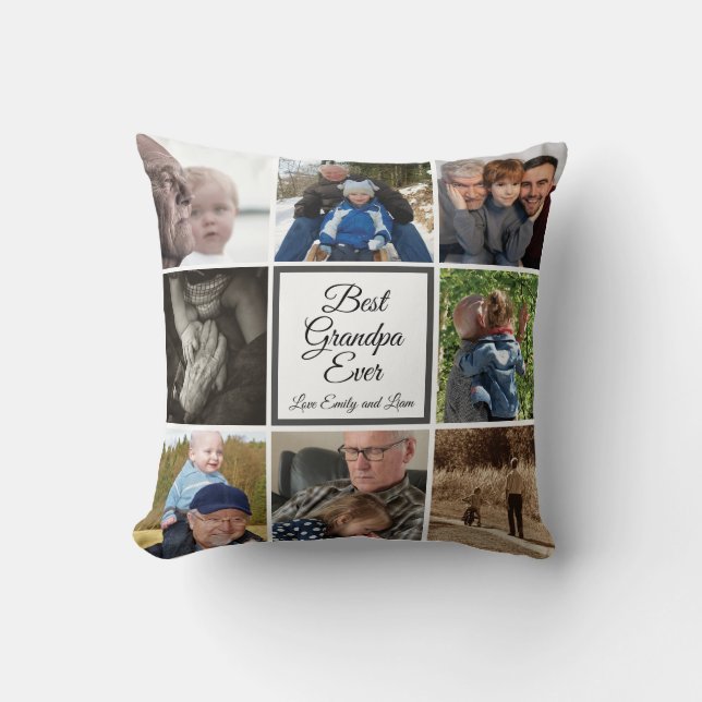Best grandpa ever photo collage custom text   throw pillow (Front)