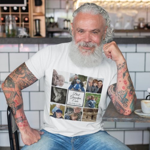 Best grandpa ever photo collage custom text white T_Shirt