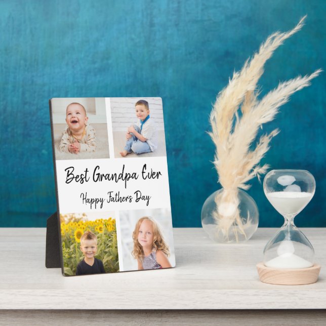 Best Grandpa Ever Photo Collage Father's Day Plaque (Side)