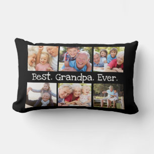 Best Grandpa Ever Photo Collage in Black Modern Lumbar Pillow