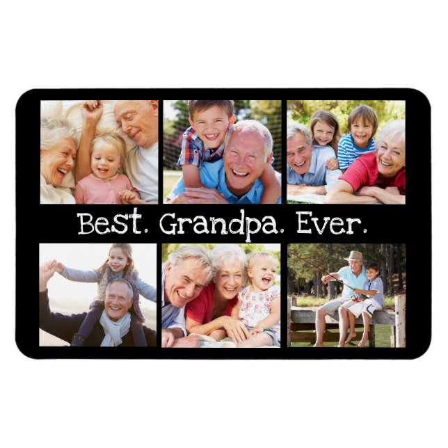 Best Grandpa Ever Photo Collage in Black Modern  Magnet (Horizontal)