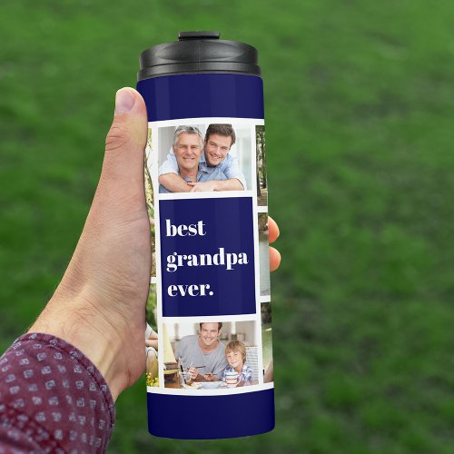 Best Grandpa Ever Photo Collage Navy Blue White Thermal Tumbler