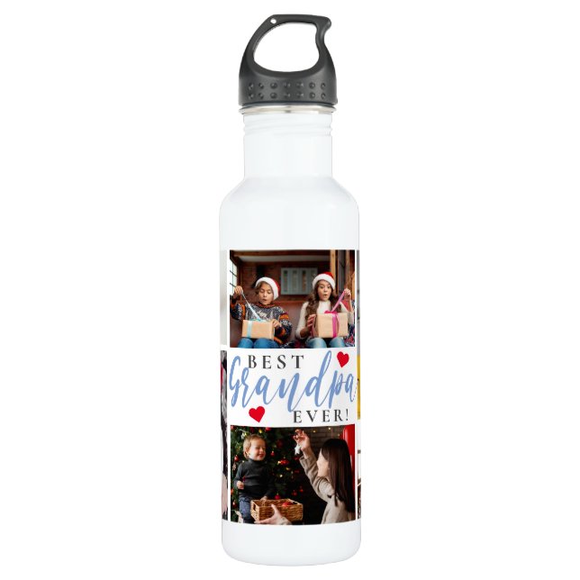 Best Grandpa Ever Photo Collage Stainless Steel Water Bottle (Front)