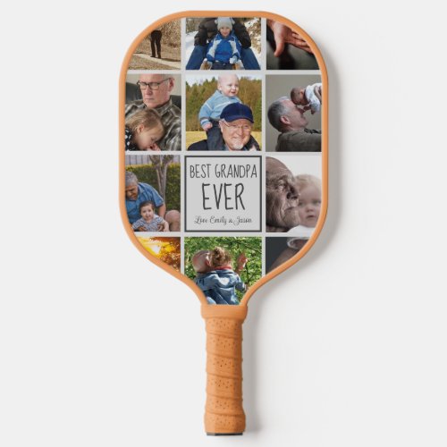 Best grandpa ever photo collage text tan pickleball paddle