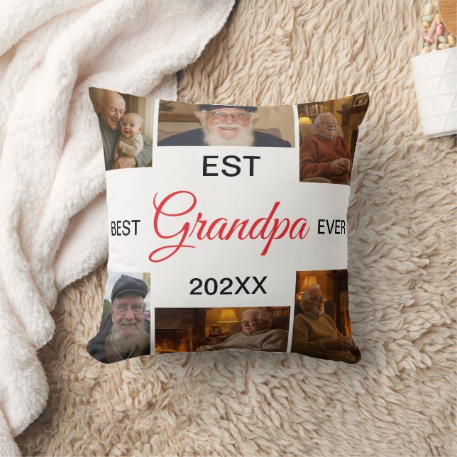 Best Grandpa Ever Photo Collage Throw Pillow (Blanket)