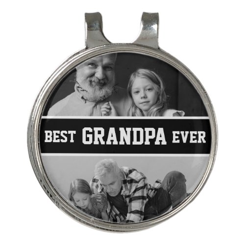 Best Grandpa Ever Photo Grandkids Black White  Golf Hat Clip