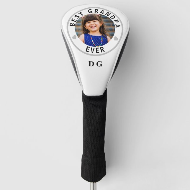 Best Grandpa Ever Photo Monogram Golf Head Cover (Front)
