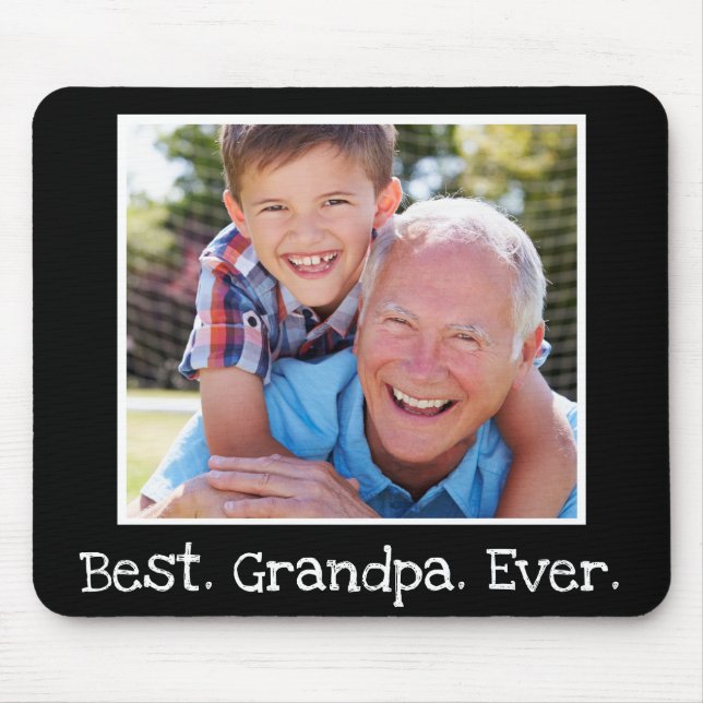 Best Grandpa Ever Photo Personalized Black Mouse Pad (Front)