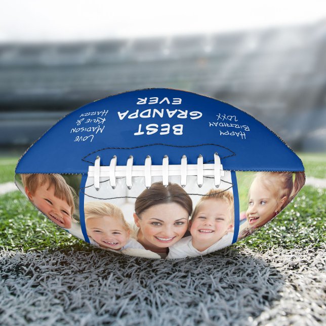 Best Grandpa Ever Photo Personalized Blue Football (Creator Uploaded)