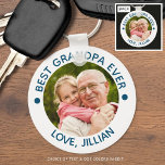 BEST GRANDPA EVER Photo Teal Blue Personalized Keychain<br><div class="desc">Create a personalized keychain with the suggested editable title BEST GRANDPA EVER and your custom text beneath. Shown in editable text color of teal blue against a white background. Makes a meaningful, memorable keepsake gift for a grandfather on Grandparents Day, Father's Day, his birthday or a holiday. PHOTO TIP: Choose...</div>