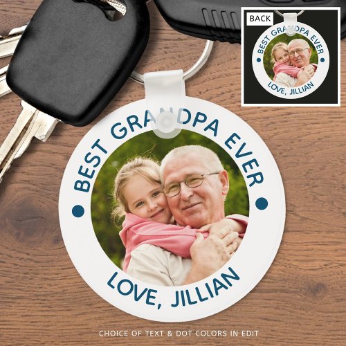 BEST GRANDPA EVER Photo Teal Blue Personalized Keychain