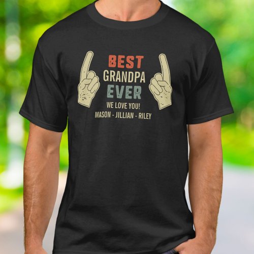 Best Grandpa Ever Pointing Finger Grand Kids Names T_Shirt
