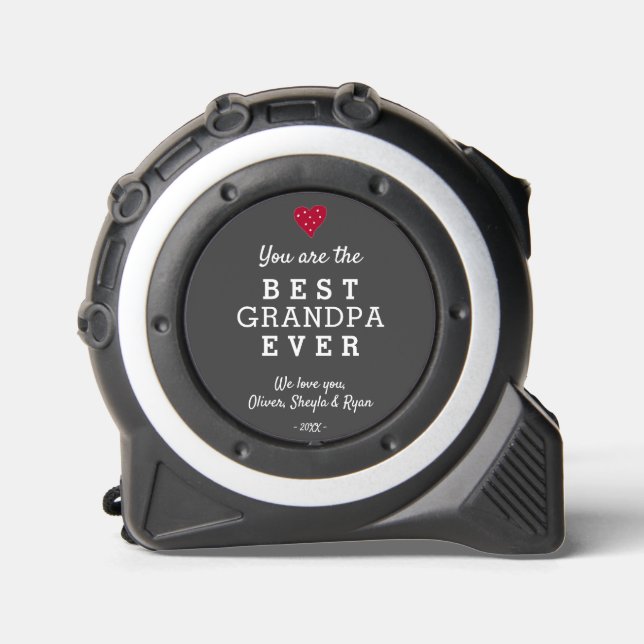 Best Grandpa Ever Red Heart Family Names Tape Measure (Front)