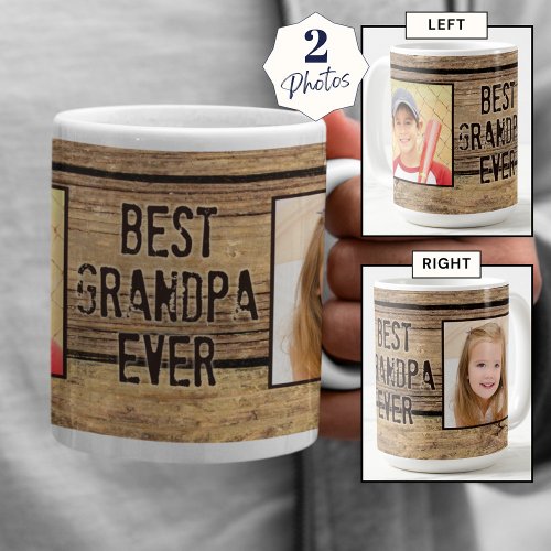 Best Grandpa Ever Rustic Wood 2 Photos Coffee Mug