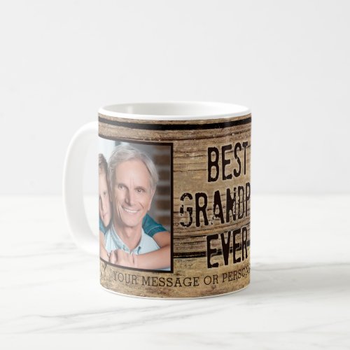 BEST GRANDPA EVER Rustic Wood Two Photos Coffee Mug