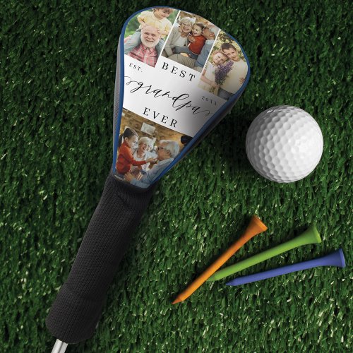 Best Grandpa Ever Script Fathers Day Photo Collage Golf Head Cover