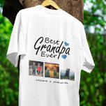 Best Grandpa Ever Script Name 3 Photo Collage Gift T-Shirt<br><div class="desc">Give Grandpa a gift he’ll wear with pride! This cozy T-shirt features a "Best Grandpa Ever" script design with sweet blue hearts and space to personalize the names of his grandkids. Add three of your favorite family photos to create a one-of-a-kind collage that captures unforgettable moments. Ideal for birthdays, Christmas,...</div>