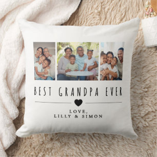 Best Grandpa Ever Three Photo Custom Family Throw Pillow