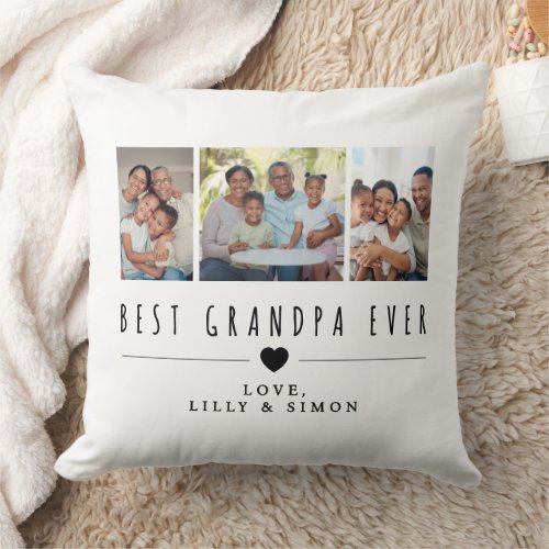 Best Grandpa Ever | Three Photo Custom Family  Throw Pillow