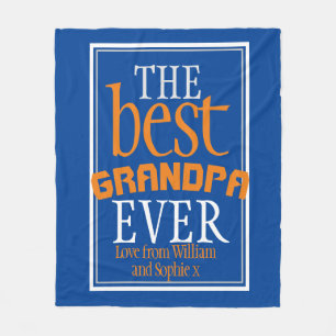 Best Grandpa Ever Typography Blue Fleece Blanket