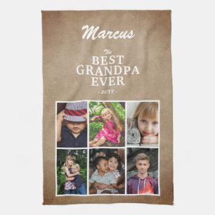 Best Grandpa Family Keepsake 6 Photo Collage  Kitchen Towel