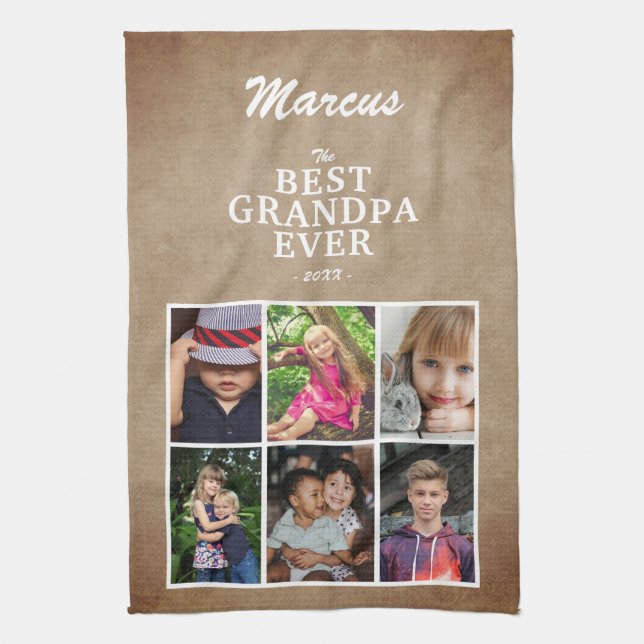 Best Grandpa Family Keepsake 6 Photo Collage  Kitchen Towel (Vertical)