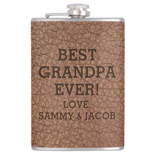 Best Grandpa Faux Embossed Leather Grain Texture Flask