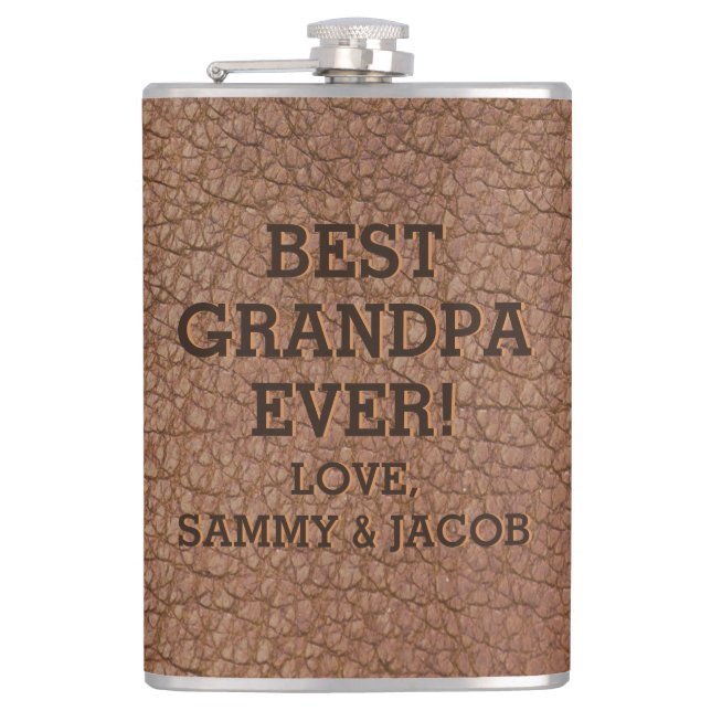 Best Grandpa Faux Embossed Leather Grain Texture Flask (Front)