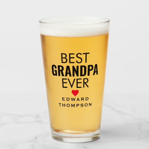 Best Grandpa Gift Ever Black Text Heart Glass