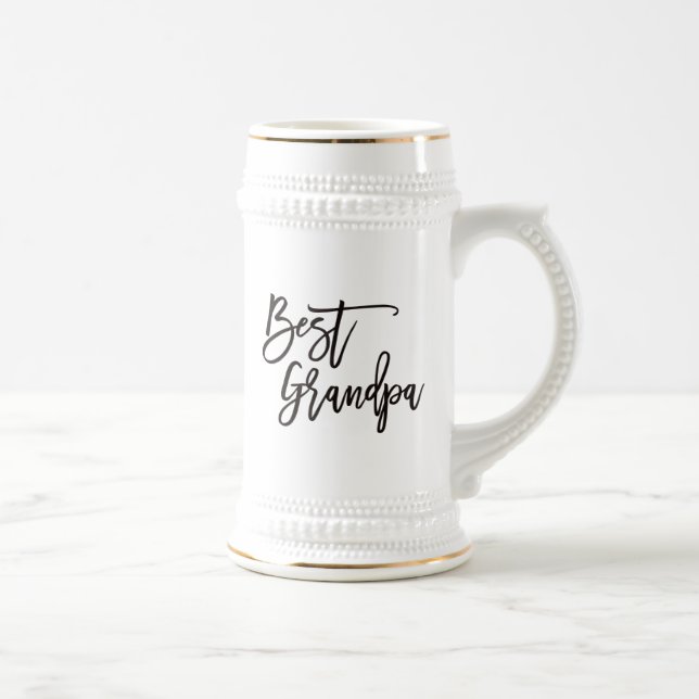 Best Grandpa Gift Name Black Script Typography Beer Stein (Right)