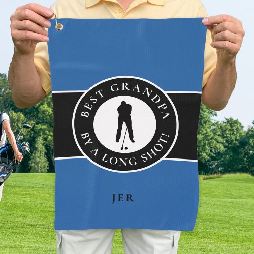 Best Grandpa Golfer Monogrammed Sports Blue Black Golf Towel
