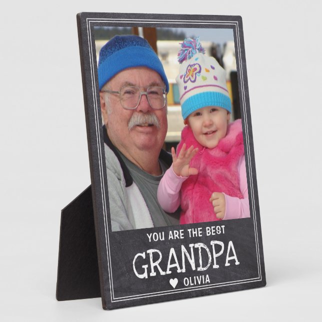 Best Grandpa Grandchild Photo Rustic Chalkboard Plaque (Side)