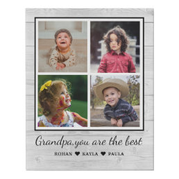 Best Grandpa Grandchildren 4 Photo Collage Rustic Faux Canvas Print