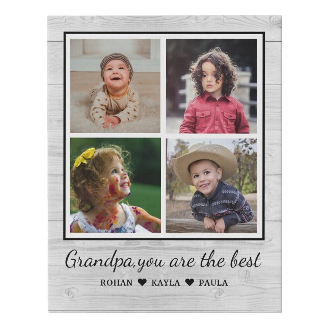 Best Grandpa Grandchildren 4 Photo Collage Rustic Faux Canvas Print (Front)