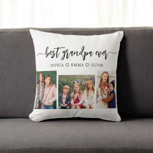 Best Grandpa Grandchildren Photo Collage Throw Pillow