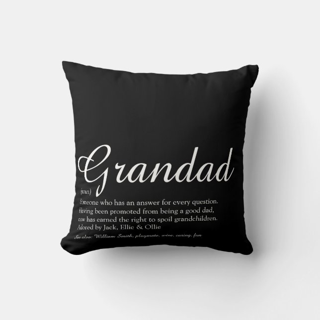 Best Grandpa, Grandfather Ever Definition Script Throw Pillow (Front)