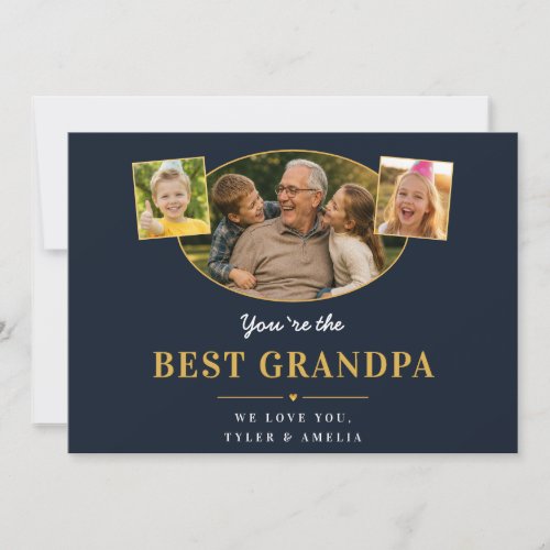 Best Grandpa Grandfather Greeting 3 Photo Holiday Card