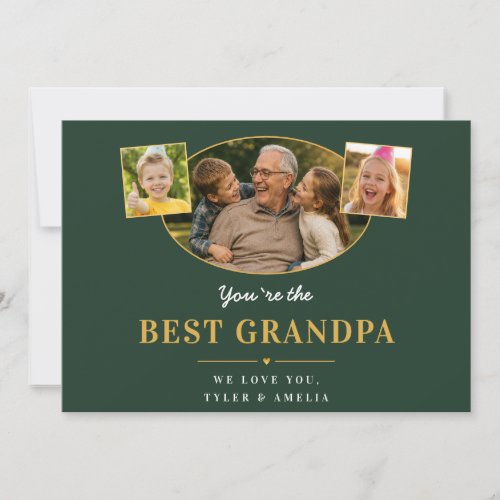 Best Grandpa Grandfather Greeting 3 Photo Holiday Card