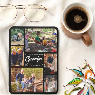 Best Grandpa Happy Reading photo collage black Kindle Cover