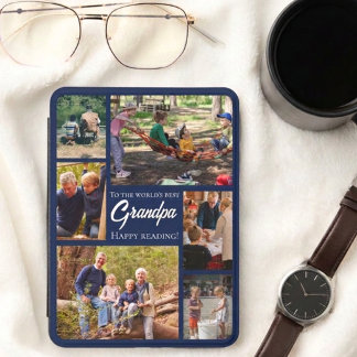 Best Grandpa Happy Reading photo collage dark blue Kindle Cover