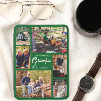 Best Grandpa Happy Reading photo collage green Kindle Cover