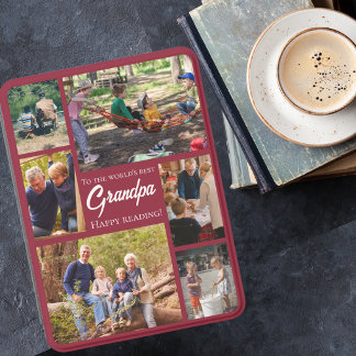 Best Grandpa Happy Reading photo collage red Kindle Cover